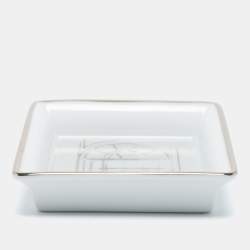 Pre Owned Cartier Porcelain Platinum Finish Mini Trinket Tray