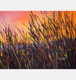 Sunset #9 - Super Sized Original Landscape Painting By Cecilia Frigati, Italy,2023 (89 X 210)