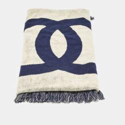 Pre Owned Chanel Navy Blue CC Terry Cotton Beach Towel