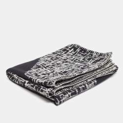 Chanel Black/Grey Patterned Lurex Wool Knit Reversible Throw Blanket