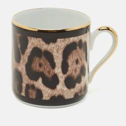 Pre Owned Dolce & Gabbana Leopard Print Porcelain Espresso Cup and Saucer Set