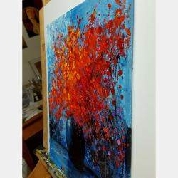 Red Flowers In Black Vase By Eric Bruni, France,2023 (46 X 38)