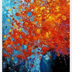 Red Flowers In Black Vase By Eric Bruni, France,2023 (46 X 38)