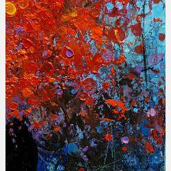 Red Flowers In Black Vase By Eric Bruni, France,2023 (46 X 38)