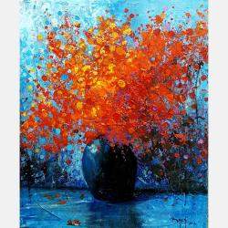 Red Flowers In Black Vase By Eric Bruni, France,2023 (46 X 38)
