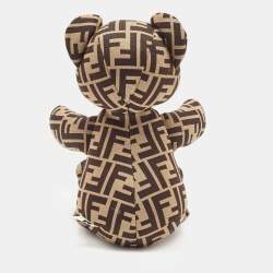 Pre Owned Fendi Kids Brown FF Logo Jersey Teddy Bear