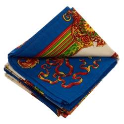 Gianni Versace Vintage Blue & Cream Baroque Print Placemat & Napkin Set