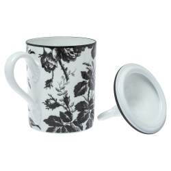 Pre Owned Gucci Black/White Herbarium Hand and Ring Mug 