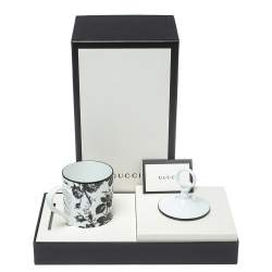 Pre Owned Gucci Black/White Herbarium Hand and Ring Mug 