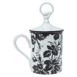 Pre Owned Gucci Black/White Herbarium Hand and Ring Mug 