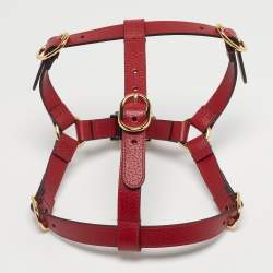 Pre Owned Gucci Red Leather Pet Harness M