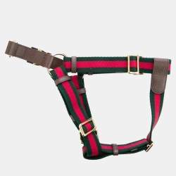 Pre Owned Gucci Brown Leather and Web Pet Harness M