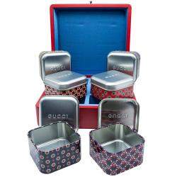 Gucci Red Wooden Storage Box With Metal Box Set Of 6