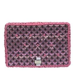 Gucci Pink Bee Pattern Jacquard Velvet Cushion