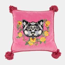Gucci Multicolor Cat Embroidery Velvet Cushion