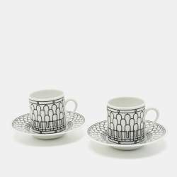 Hermès Black/White H Deco Coffee Cup and Saucer Set of 2