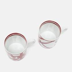 Pre Owned Hermès Red/White Porcelain Balcon du Guadalquivir Mugs Set of 2