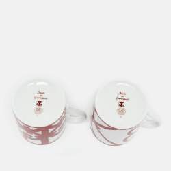 Pre Owned Hermès Red/White Porcelain Balcon du Guadalquivir Mugs Set of 2