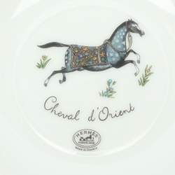 Pre Owned Hermès Porcelain White Cheval d'Orient Tea Cups and Saucers Set 6