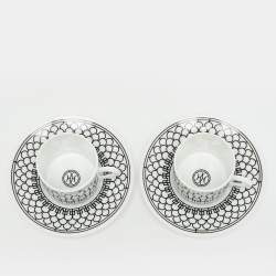 مملوكة مسبقًا Hermès H Deco Porcelain Coffee Cup and Saucer Set of 2