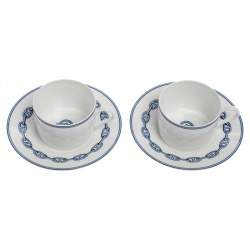 Hermes Blue Porcelain Chaine d'Ancre 4-Piece Tea Cup And Saucer Set