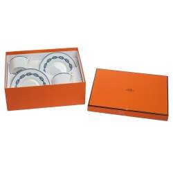 Hermes Blue Porcelain Chaine d'Ancre 4-Piece Tea Cup And Saucer Set