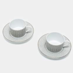 Hermes Mosaique AU 24 Platinum Tea Cup And Saucer Set