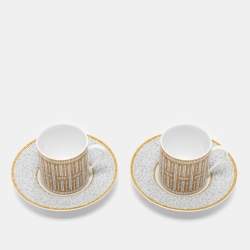 Hermes Mosaique AU 24 Gold Coffee Cup And Saucer Set