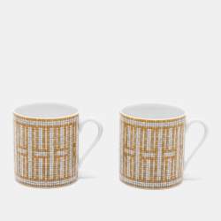 Hermes Mosaique AU 24 Gold Coffee Cup And Saucer Set