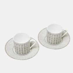Hermès Mosaique AU 24 Platinum Coffee Cup & Saucer Set