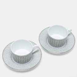 Pre Owned Hermès Mosaique AU 24 Platinum Tea Cup & Saucer Set
