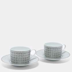 Hermes Mosaique AU 24 Platinum Tea Cup And Saucer Set