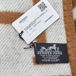 Hermès Ecru & Camel Merino Cashmere Avalon Throw Blanket
