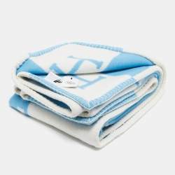 Hermès Blue/White Cashmere Avalon Baby Blanket