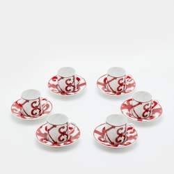 Pre Owned Hermès Red Balcon du Guadalquivir Coffee Cup & Saucer Set of 6