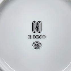 Pre Owned HERMES H Deco Soup Plates (Set of 2) White/BlackP037013P Porcelain Size 8.7"