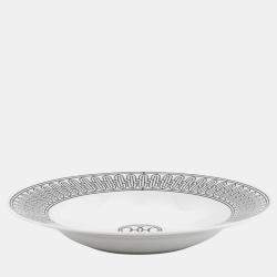 Pre Owned HERMES H Deco Soup Plates (Set of 2) White/BlackP037013P Porcelain Size 8.7"