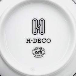 Pre Owned HERMES H Deco Bowls (Set of 2) White/BlackP037084P Porcelain Size 12.5 cm