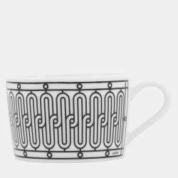 Pre Owned HERMES Teacup & Saucer H Deco Pair Set White/BlackP037016P Porcelain Size 7.8 cm