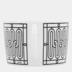 Pre Owned HERMES Teacup & Saucer H Deco Pair Set White/BlackP037016P Porcelain Size 7.8 cm