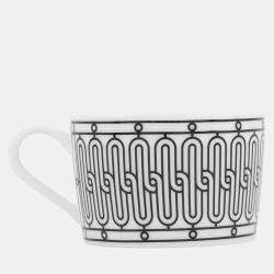 Pre Owned HERMES Teacup & Saucer H Deco Pair Set White/BlackP037016P Porcelain Size 7.8 cm