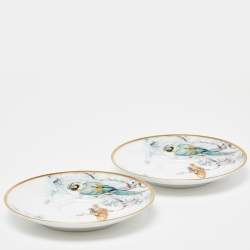 Hermes White Porcelain Carnet d'Equateur 2 Piece Saucer Set