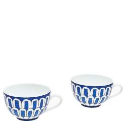 Hermes Blue Porcelain Bleus d'Ailleurs Footed Tea Cup and 2 Saucer