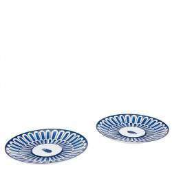 Hermes Blue Porcelain Bleus d'Ailleurs Footed Tea Cup and 2 Saucer