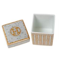 Hermes Mosaique Au 24 Gold Small Lidded Sugar Box with Original Box