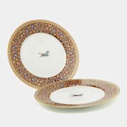 Hermes White Cheval d’Orient Rimmed Dinner Plates Set of 7