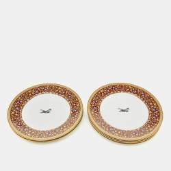 Hermes White Cheval d’Orient Rimmed Dinner Plates Set of 7