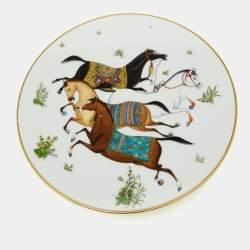 Hermes White Cheval d’Orient  Printed Porcelain Dessert Plates Set of 10