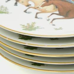 Hermes White Cheval d’Orient  Printed Porcelain Dessert Plates Set of 10