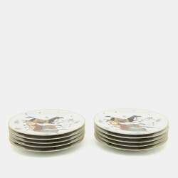 Hermes White Cheval d’Orient  Printed Porcelain Dessert Plates Set of 10